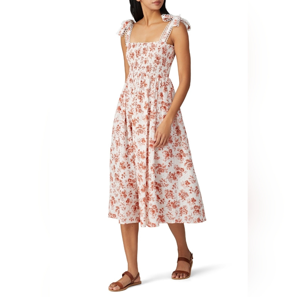 Maia Bergman Floral Simone Bohemian Cottagecore Prarie Smocked Midi Dress Size M